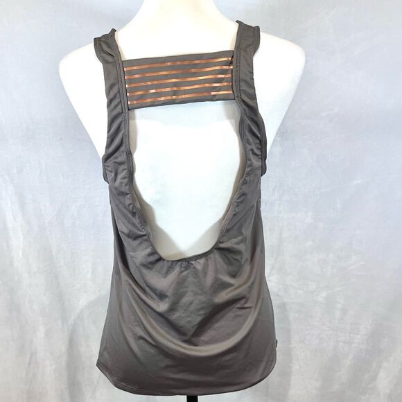 Gray and copper abstract print backless active tank top size small - Picture 3 of 5
